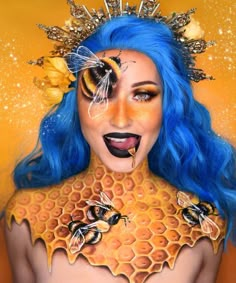 Full Body Makeup Art, Bee Makeup Look, Facepaint, Bee Makeup, Holloween Makeup, Extreme Makeup, Halloween Eye Makeup, Makeup Face Charts