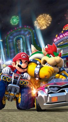 mario kart and luigi kart racing in mario kart