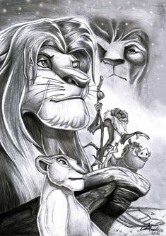 the lion and the mouse from disney's the lion king, drawn in pencil