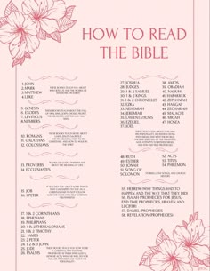 a pink menu with flowers on it and the words, how to read the bible