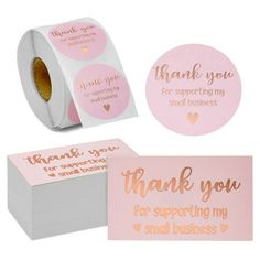 thank you for supporting my small business pink and gold foiled stickers with matching envelope