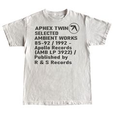 screen printed on Gildan 5.3oz heavyweight 100% cotton tees by hand. The best quality you can get  *XS-S may end up having imperfections due to the size of the print and are considered part of the design.* Aphex Twin Shirt, Twin Shirts, Aphex Twin, Digital Closet, Archive Fashion, Tshirt Outfits, Mens T Shirts, White T, Shirt Outfit