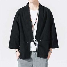 Traditional Japanese Clothing Male, Noragi Jacket, Men's Kimono, Gilet Kimono, Japanese Jacket, Male Kimono, Street Style Outfits Men, Guys Clothing Styles, Style Japonais