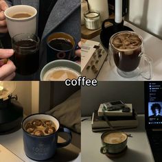 there are pictures of different types of coffee