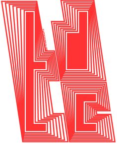 the letter h is made up of lines in red and white, as if it were cut