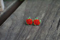 "Red flower earrings made of high quality Japanese beads and hypoallergenic stainless steel Available in a different colour and size, just contact me If you have any questions regarding this item, please hit the \"Ask a Question\" button next to the price and I will get back to you within 24 hours All products are 100% hand made, made with love especially for you MEASUREMENTS *Thickness approx - 1/2\" Please note that due to lighting effects, monitor's brightness, contrast and other settings, th Small Flower Earrings, Red Flower Earrings, Miyuki Beads Pattern, Seed Bead Projects, Diy Seed Bead Earrings, Flowers Earrings, Red Studs, Japanese Beads, Brick Stitch Earrings