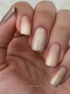 Nails To Match Champagne Dress, Short Champagne Nails, Nails To Go With A Champagne Dress, Champagne Ombre Nails, Champagne Nail Color, Champagne Colored Nails, Champagne Glitter Nails, Nude Shimmer Nails, Champagne Nail Designs