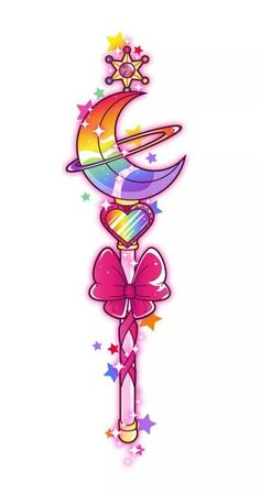 a drawing of a pink pole with stars and a moon on it's top