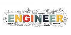 the word engineer surrounded by doodles and other related items on a white background,