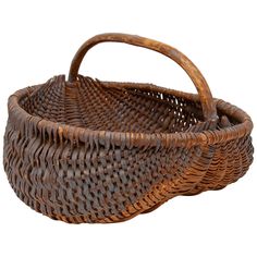 an old woven basket is shown on a white background