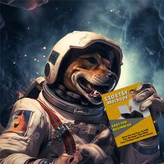 a dog wearing an astronaut's suit and holding a book in his hand with the caption, easy steps