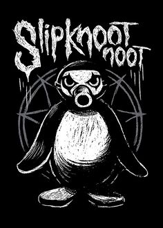 a black and white drawing of a penguin with the words slipknott on it