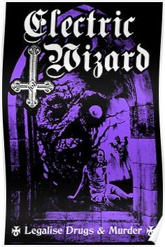 a poster with the words electric wizard on it and an image of a demonic demon