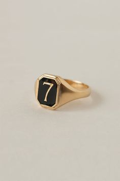 Merewif Lucky 7 signet ring black gold | pipe and row boutique seattle - PIPE AND ROW Gold Rings Vintage, Real Gold Rings, Year Ring, Lucky Ring, 14kt Gold Jewelry, Signet Ring Gold, Lucky 7, Lucky 13, Dope Jewelry