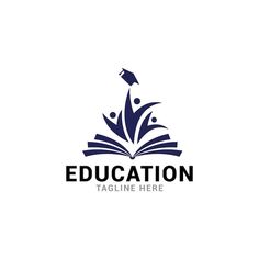 the education logo is designed to look like an open book with a graduation cap on top