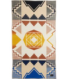 a multicolored area rug with an abstract design on the front and back side