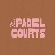 the pastel courts logo is shown on a brown background with pink and white lettering