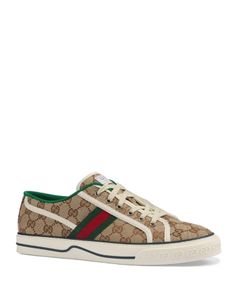 Gucci Men's Tennis 1977 Gg Canvas Lace Up Sneakers Gucci Classic Sneakers For Streetwear, Classic Gucci Sneakers For Streetwear, Vintage Low-top Sneakers With Embroidered Logo, Classic Gucci Sneakers, Mens Tennis, Buy Gucci, Lace Up Sneakers, Sneakers Online, Gucci Men