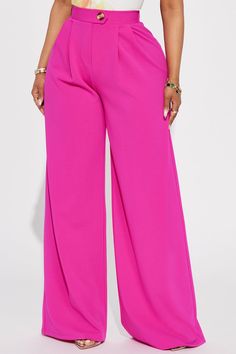 Available In Sage And Fuchsia. Trouser Pant High Rise Button Detail Elastic Waist Back Front Pleats Wide Leg Stretch 95% Polyester 5% Spandex Imported | What Matters Most Wide Leg Trouser in Fuchsia size XS by Fashion Nova Stretch Pink Solid Color Pants, Stretch Pink Pants, Pink Stretch Pants Solid Color, Pink Stretch Pants, Pink Wide-leg Pants, Pink Solid Color Wide-leg Pants, Pink Stretch Wide Leg Pants For Work, Pink Wide Leg Pants For Work, Chic Pink Solid Color Pants