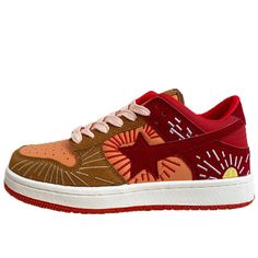 Under The Sun Aesthetic, Unique Shoes Sneakers, Red Shoes Aesthetic, Indie Sneakers, The Sun Aesthetic, Sun Shoes, Boogzel Apparel, 80s Shoes