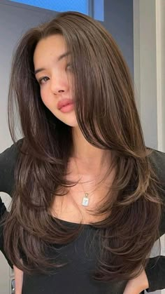 not my pin | creds to owner | comment if u want me to pull it down or give creds Butterfly Haircut For Thick Wavy Hair, Layered Medium Thick Hair, Thick Layered Haircut, Haircuts Long Hair Straight, Trendy Women Haircut, Butterfly Haircut Thick Hair, Thick Haircuts Medium, Haïr Cut Long Hair Straight, Straight Hair Haircuts Women