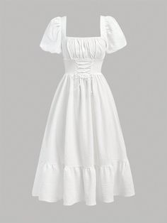 White Casual Collar Short Sleeve Woven Fabric Plain A Line Embellished Non-Stretch  Teen Girls Clothing Long A Line Dress Casual, Confirmation Dresses For Teens Catholic Long, Dresses For Teenagers Formal, Simple Dresses For Teens, Teen Dresses Casual, White Formal Dress Short, Simple Long Dresses, Confirmation Dresses For Teens