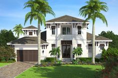 this is an artist's rendering of the front elevation of these luxury home plans