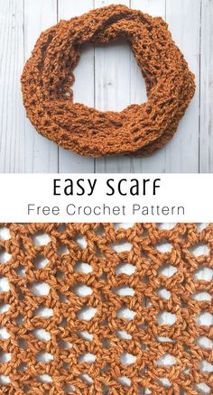 an easy crochet scarf is shown with text that says easy scarf free crochet pattern