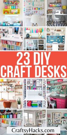 the 25 diy craft desks are organized and organized with lots of storage space