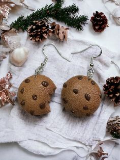 Polymer clay earrings made by hand on sterling silver ear hooks. Christmas Chocolate Chip Cookies, Cookie Earrings, Christmas Chocolate, Chocolate Chip Cookie, Ear Hook, Chip Cookies, Polymer Clay Earrings, Chocolate Chip Cookies, Clay Earrings