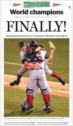 the front page of news paper with baseball players hugging each other