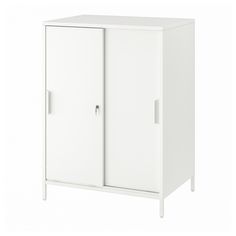 a white cabinet with two doors on one side and an open door on the other