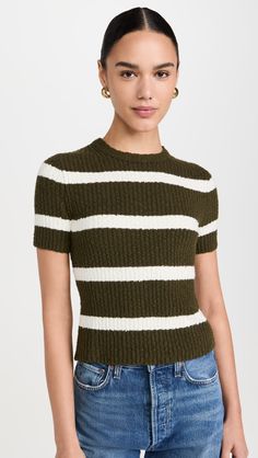 Fabric: Mid-weight boucle knitStripe patternCrew neckShort sleevesShell: 84% cotton/14% polyamide/2% elastaneWash coldImported, ChinaStyle #MADEW46686 Madewell Fall, Madewell Outfits, Effortlessly Chic Outfits, Stylish Women Fashion, Classic Jacket, Madewell Sweater, Knit Crewneck, China Fashion, Crewneck Sweater