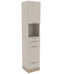 a tall cabinet with two drawers on the bottom and one drawer in the middle, against a white background