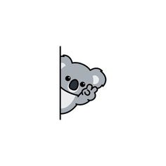 a cartoon koala bear peeking out from behind a corner with its head sticking out