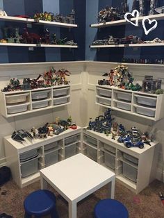 a room filled with lots of toys and shelves full of different types of legos