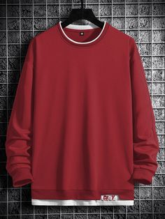 Burdeos Casual Collar manga larga Tela Letras Pullovers Embellished Elástico Ligero Primavera/Otoño Sudaderas para hombre Red Long Sleeve Hoodie For Streetwear, Red Oversized Long Sleeve Hoodie, Cheap Red Men's Sweatshirt, Tech Clothing, Red Fleece Long-sleeve Hoodie, Cheap Red Men's T-shirt, Fabric Letters, Geometric Print, Hoodies Men