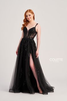 Capture hearts and steal the spotlight with the enchanting Colette CL5287 dress. This dreamy creation features delicate tulle, intricate lace appliques, shimmering beads, and dazzling sequins. The lace-up back adds a touch of allure, ensuring a perfect fit for any occasion. With its ethereal beauty and sparkling details, this dress is a true showstopper. Embrace your inner princess and let the Colette CL5287 transport you to a world of romance and elegance. 💖✨ Long Black Dress Formal, Sheer Corset, Daphne Dress, Prom Dress Stores, Sequin Prom Dress, Lace Up Dress, Black Dress Formal, Sequin Appliques, Corset Bodice