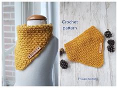 two pictures showing different types of crocheted scarves