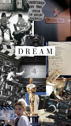 a collage of black and white photos with the words dream written in large letters