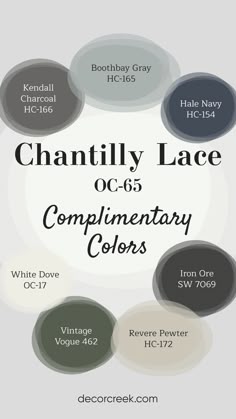 Chantilly Lace by Benjamin Moore is a bright, crisp white that pairs effortlessly with a range of colors. Hale Navy offers a striking contrast, while Revere Pewter and Boothbay Gray create soft, balanced looks. For added depth and warmth, Balboa Mist and Kendall Charcoal work beautifully. Vintage Vogue brings a touch of rich sophistication, and White Dove completes the palette with a seamless, soft finish. These color combinations suit both modern and classic styles, enhancing any room's design