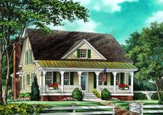 this is an artist's rendering of a country house with porches and windows