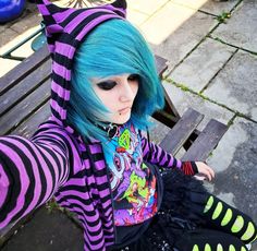 Blue Purple Outfit, Scenecore Aesthetic Outfit, Scene Kid Outfits, Scene Fits, Emo 2000s