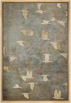 a painting with birds flying in the sky