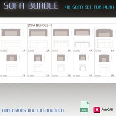 an image of sofas and couches with the instructions for each set on it