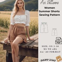 Summer Shorts Pattern | Women Shorts Pattern | Beginner Shorts Pattern, Sewing patterns,  Available as an instant download (pdf) sewing pattern bundle with a range of size options, including plus sizes ⭐US Sizes: 2, 4, 6, 8, 10, 12, 14, 16, 18, 20, 22, 24, 26, 28, 30 ⭐Standard Sizes: XS, S, M, L, XL, 2XL, 3XL, 4XL ⭐These patterns are suitable for A4, A0, and US Letter size papers. ⭐Once your payment is processed, you will automatically receive download links for the pattern files. Please note that you can only download the files from a computer; they will not work on a phone or iPad. ⭐This is a digital product. You will receive zip files containing the patterns and sewing instructions. ⭐Due to the nature of digital downloads, no refund, return, or exchange of the files is possible. However Shorts Pattern Sewing, Shorts Pattern Free, Shorts Pattern Women, Shorts Pattern, Sewing Instructions, Pattern Sewing, Women Shorts, Pdf Sewing Patterns, Patterned Shorts