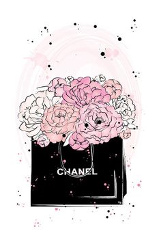 a chanel bag with flowers in it