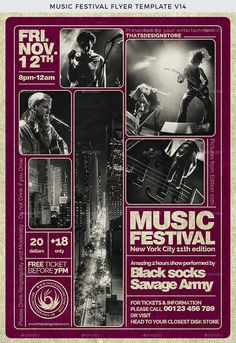 the poster for music festival is shown in black and white