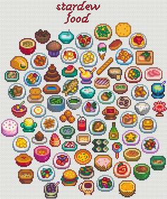 the cross stitch pattern shows different types of food