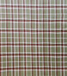 a green and white plaid fabric with red stripes